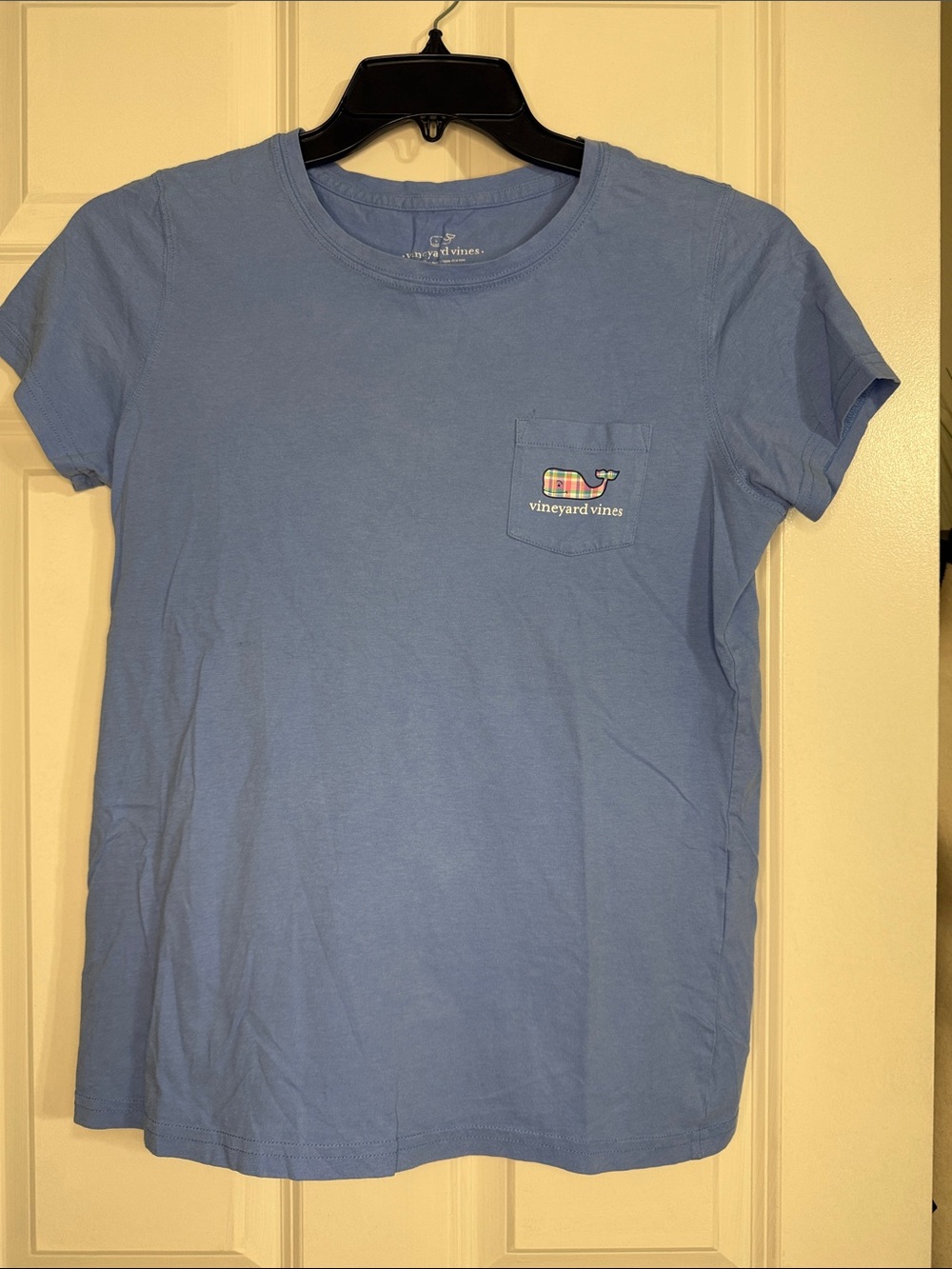 Vineyard Vines Blue Short Sleeve Pocket Tee with Plaid Whale